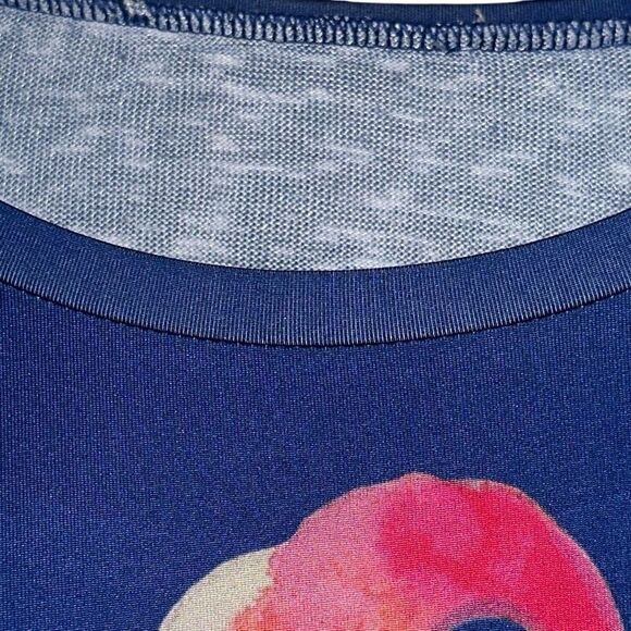 Ellen Negley Navy Blue Pink Flamingo Keyhole Short Sleeve Top Ladies Size Large - Picture 7 of 14